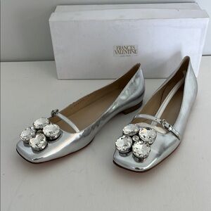Frances Valentine Silver Flats with Crystal Embellishments